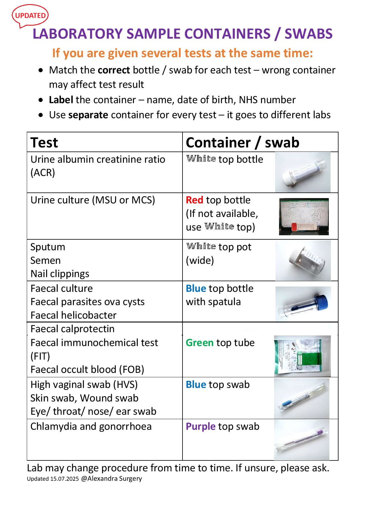 Asap Study Containers For Lab Scle R&d Lab Alexandra Surgery - Referrals, Blood tests, X-rays